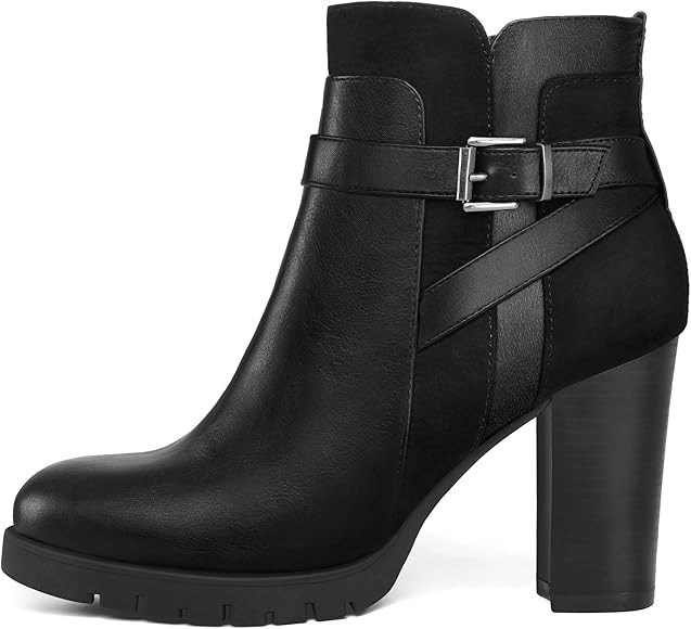 mysoft Women's Ankle Boots Chunky Stacked Heel Zipper Booties - Available in Wide Sizes | Amazon (US)