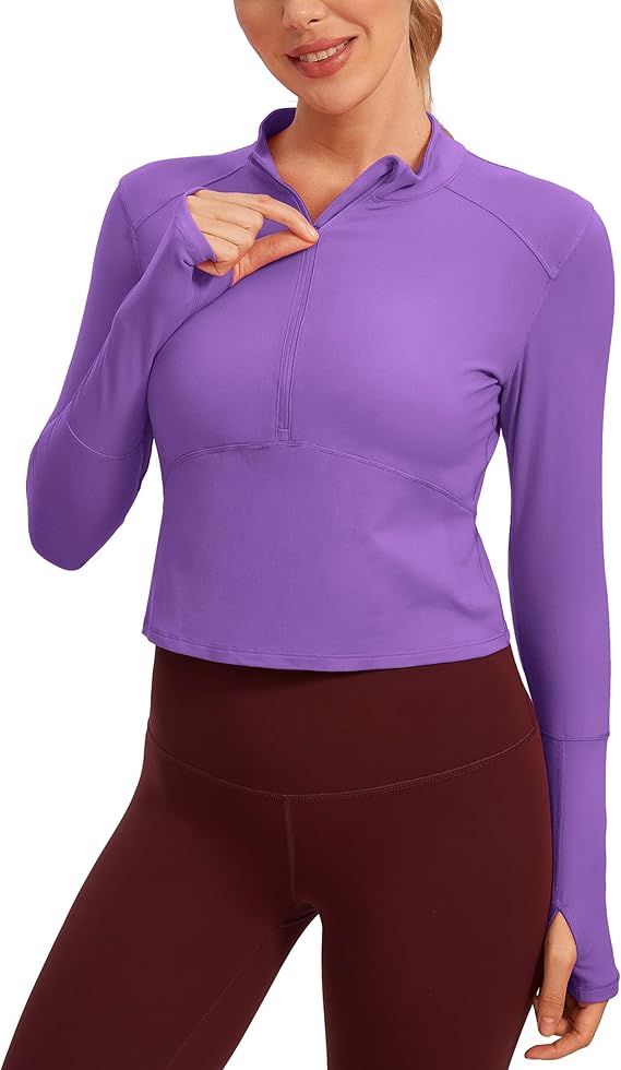 CRZ YOGA Women's Long Sleeve Crop Top Quick Dry Cropped Workout Shirts Half Zip Pullover Running ... | Amazon (US)