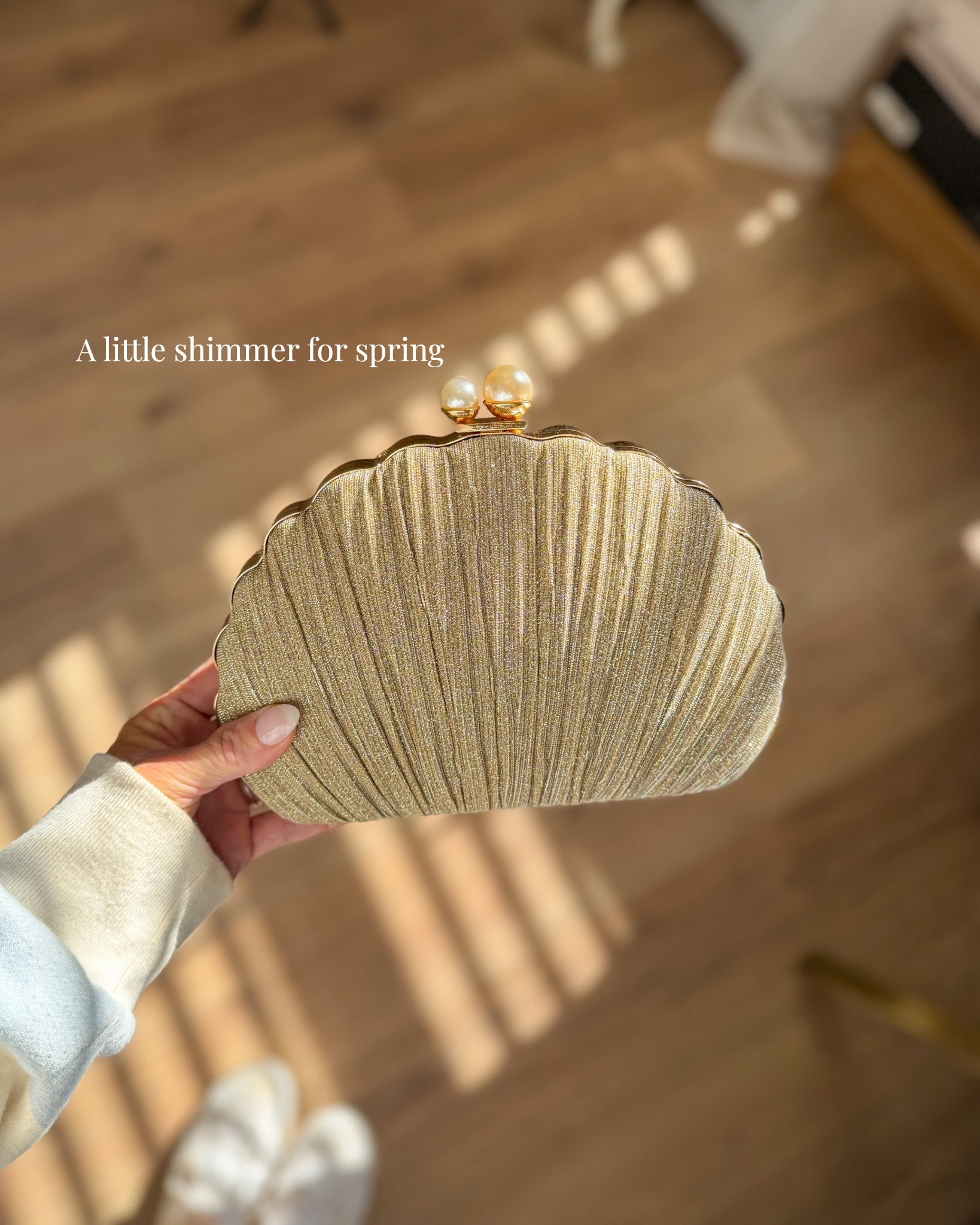 Prettiest little shell clutch! Love the subtle shimmer. A gold chain strap is included.

Spring outfits 2026, spring bags, Easter dresses, wedding guest dress bag, dressy bag

#LTKWedding #LTKootd #LTKgrwm