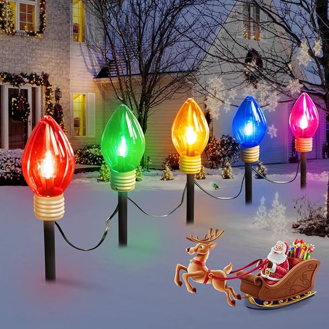 Jumbo C9 Christmas Pathway Lights Outdoor - 8.5 Feet 5 LED C9 Walkway Light, C7 Light Covered Jum... | Amazon (US)