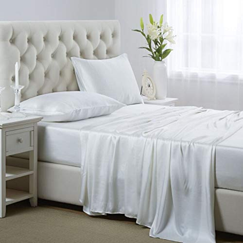 Lanest Housing Silk Satin Sheets, Queen Size Satin Bed Sheet Set with Deep Pockets, Cooling Soft and Hypoallergenic Satin Sheets Queen - Ivory | Amazon (US)