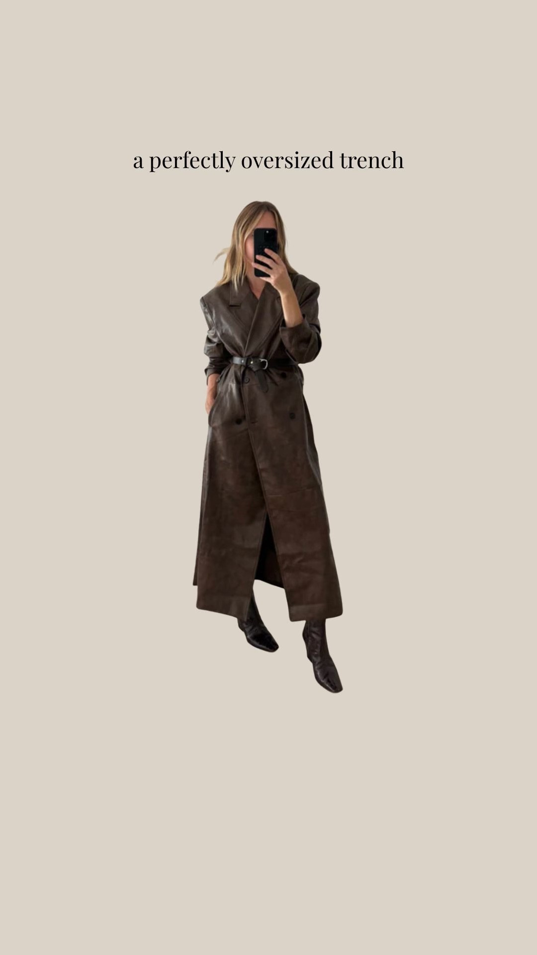 A perfectly oversized leather trench! The one pictured is from Verge Girl, but linking a few others below. 

#LTKStyleTip #LTKSeasonal