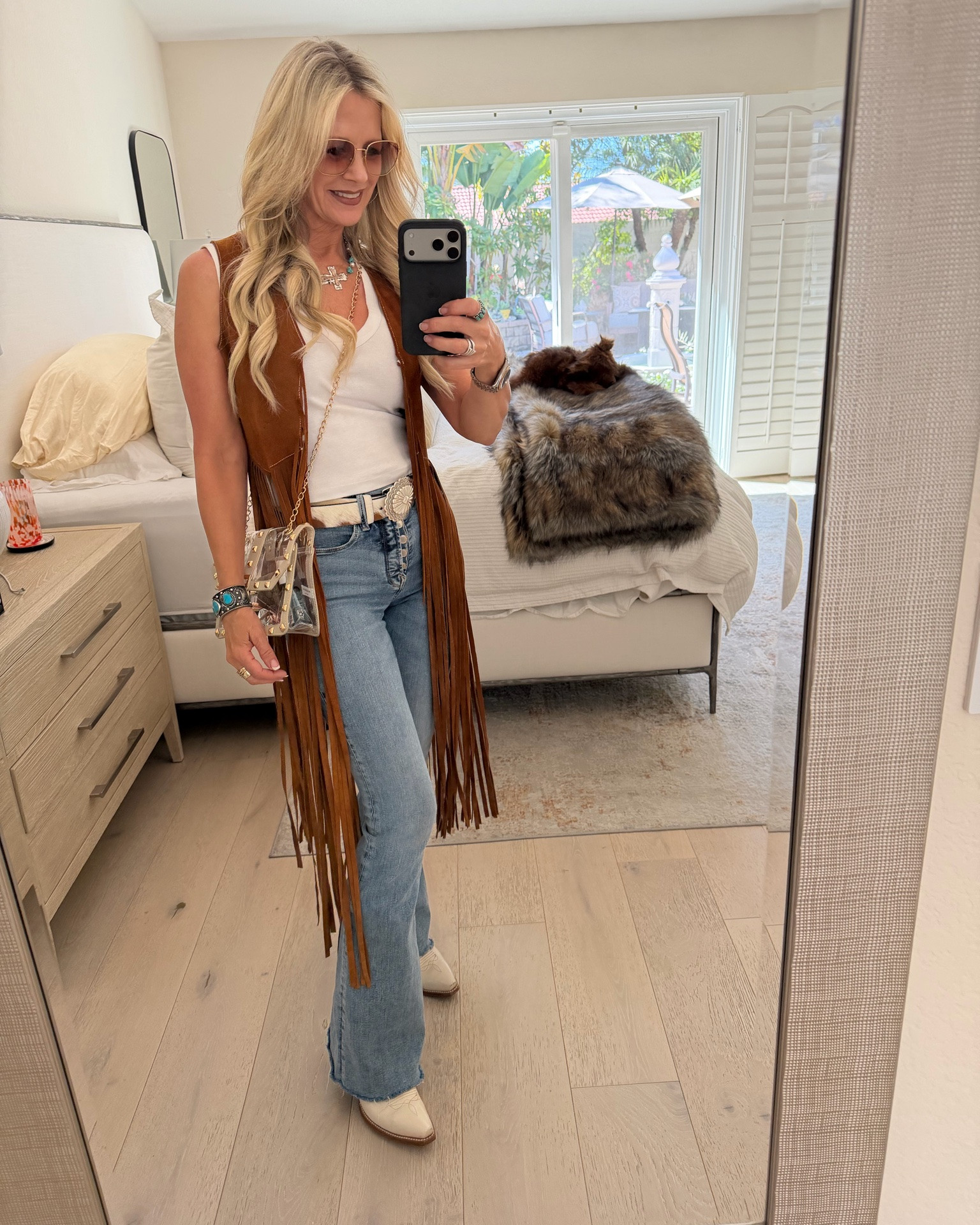 Concert night fit check! Country concert-ready vibes with easy, effortless style for a night of music, dancing, and great friends. Suede tassel vest is vintage.  Linking similar.

#LTKdayinmylife #LTKootd #LTKOver40