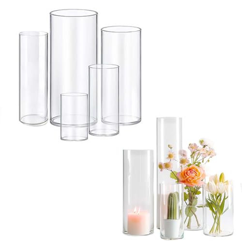 5pcs Glass Vase Cylinder Vases for Centerpieces Small Flower Glass Clear Vases Home Decor Centerpiece Table Flower Vase Decorations for Wedding Decoration＆Holiday Mixed Sizes Tall | Amazon (US)