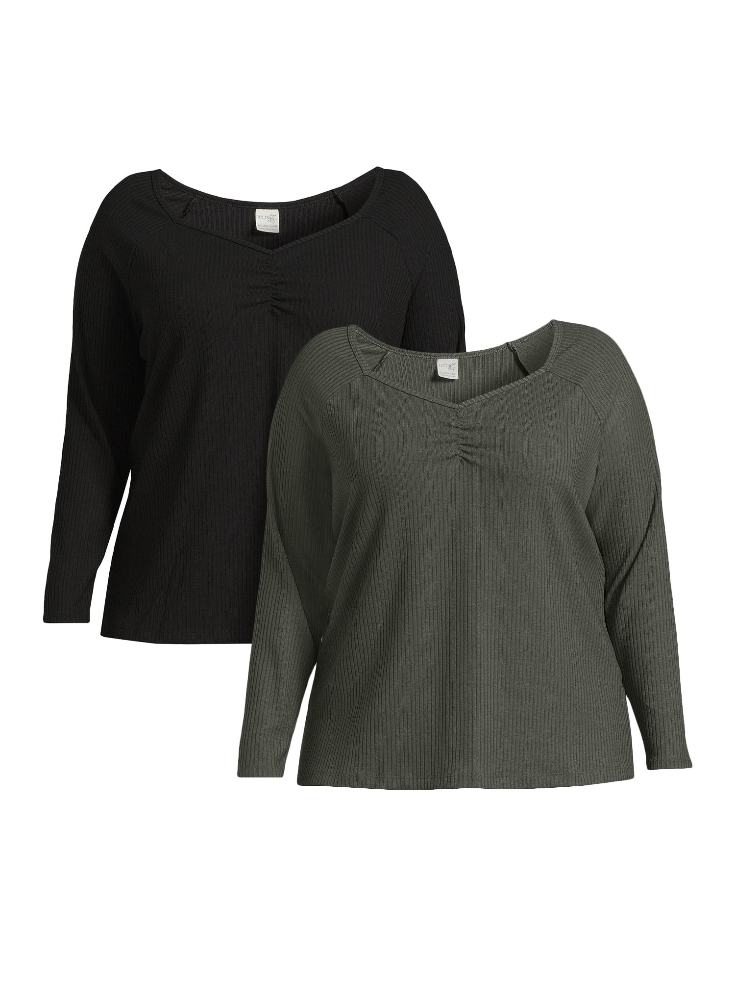 Terra & Sky Plus Size Sweetheart Rib Top, 2-Pack | Walmart (US)
