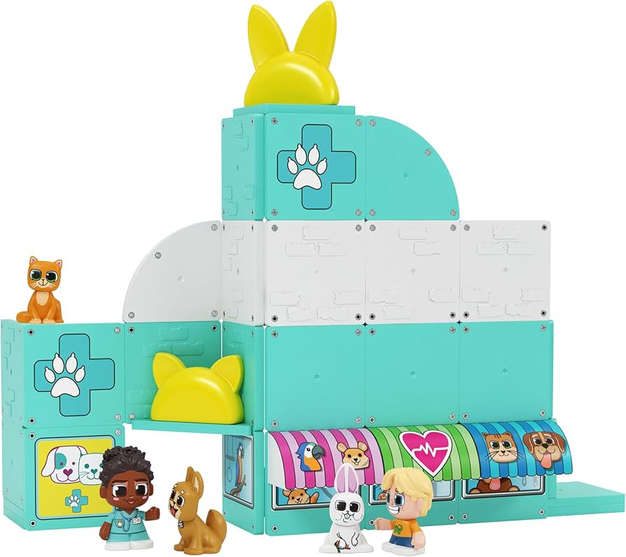 Tile Town Pet Vet Magnetic Tiles Construction Building Playset + Figures, Kids 3-6+, New Action T... | Amazon (US)