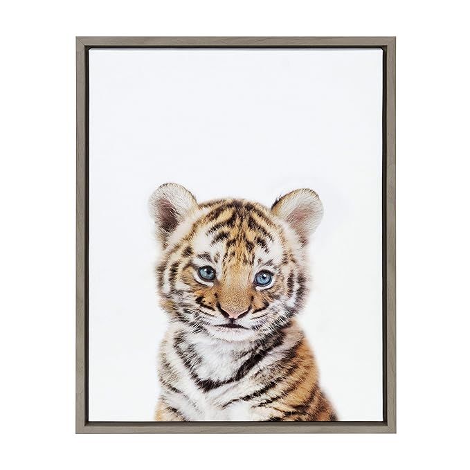 Kate and Laurel Sylvie Baby Tiger Portrait Framed Canvas Wall Art by Amy Peterson, 18x24 Gray, Ad... | Amazon (US)