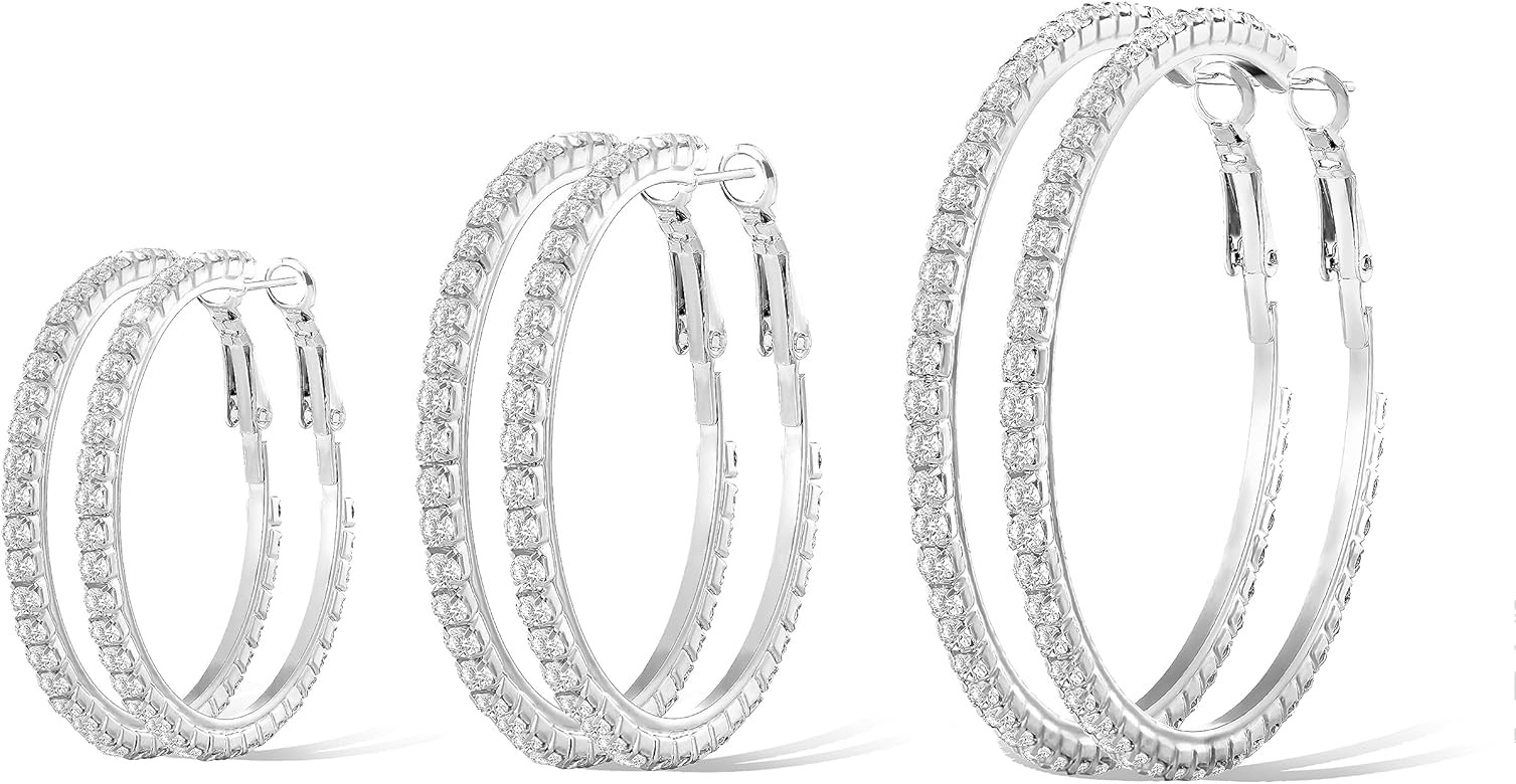 QGoliver 3 Pairs Gold Hoop Earrings Set For Women 18k Gold Plated Cubic Zirconia Huggie Hoop Earr... | Amazon (US)