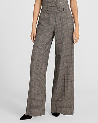 Editor Plaid Mid Rise Wide Leg Pant | Express