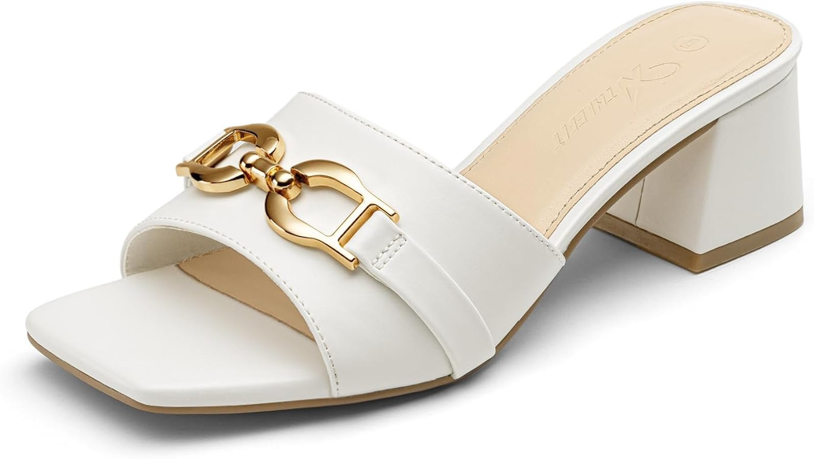 Athlefit Women's Raffia Heeled Sandals Square Open Toe Slip On Mules Chunky Block Heels with Meta... | Amazon (US)