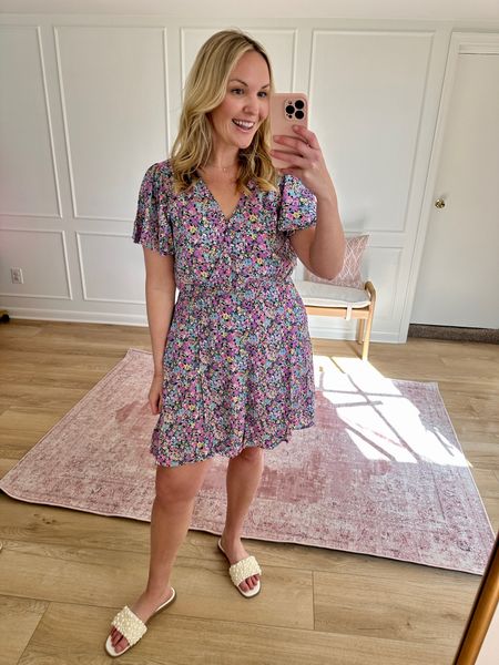 Lightweight little spring dress from Walmart! I love that this has pockets and flutter sleeves. The floral pattern is perfect for spring. I’m wearing a med. work outfit - vacation outfit - spring dress 

#LTKmidsize #LTKworkwear #LTKstyletip