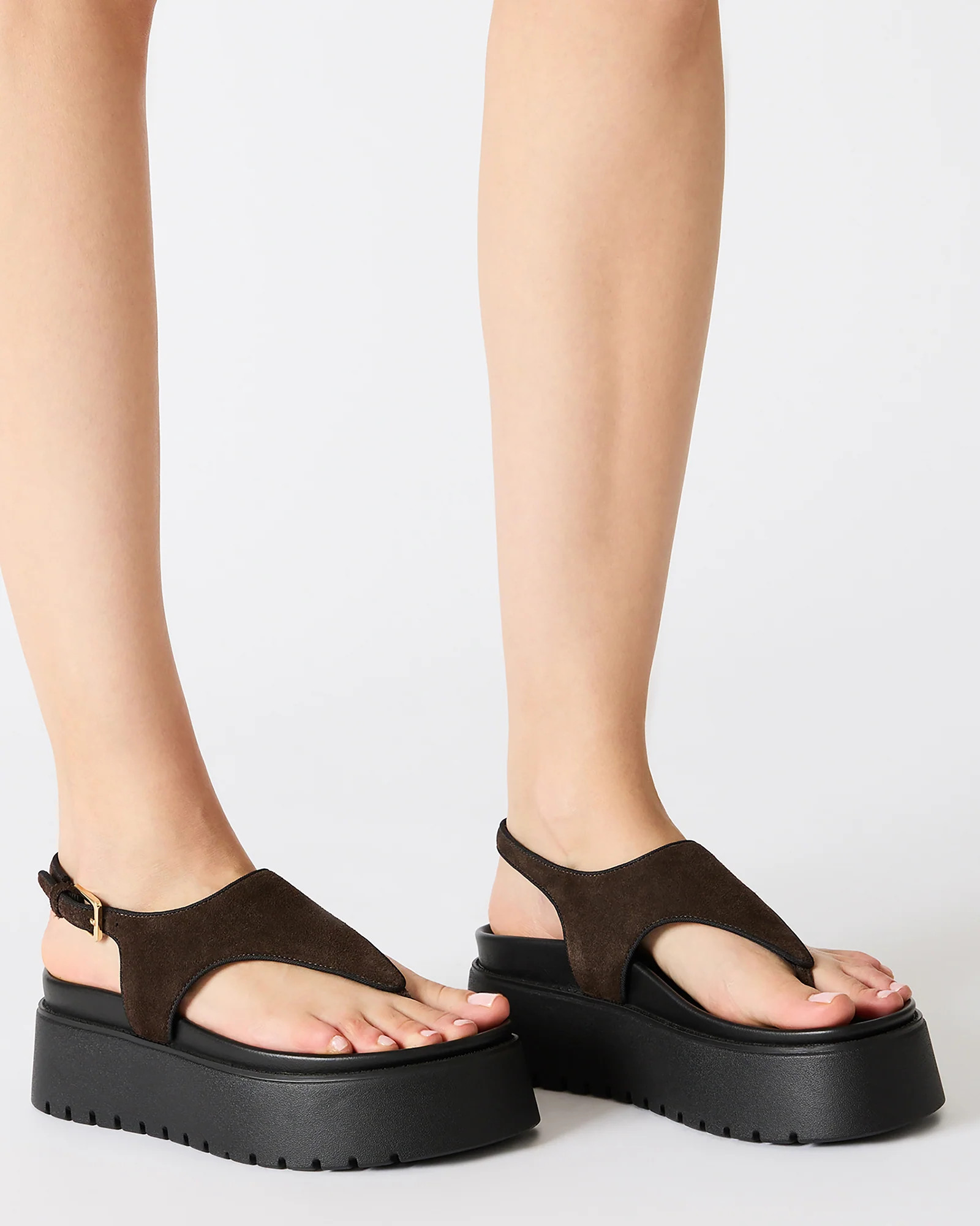 TABOR Brown Suede Thong Footbed Platform Women's Sandal | Steve Madden (US)