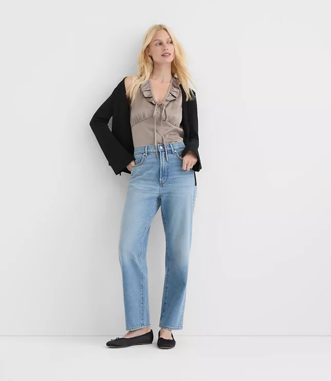 Rivete High Rise Straight Jeans in Aura Wash | LOFT