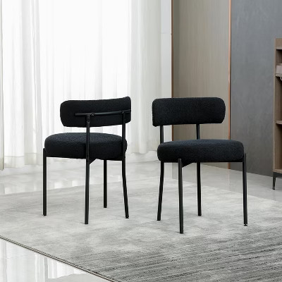 DYHOME Black Boucle Dining Chairs Set of 2, Mid Century Modern Kitchen Chairs with Curved Backrest and Metal Legs | Target