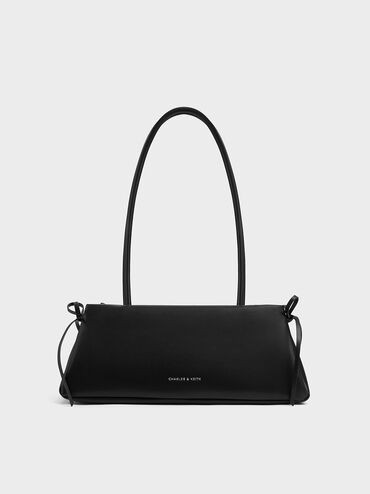 Noir Bow Elongated Trapeze Shoulder Bag | CHARLES & KEITH | Charles & Keith US
