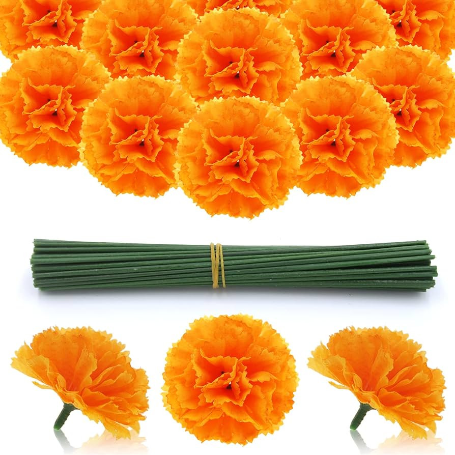 Hananona 50 cabezas de flores de caléndula a granel, caléndulas de seda con tallos de flores ar... | Amazon (US)
