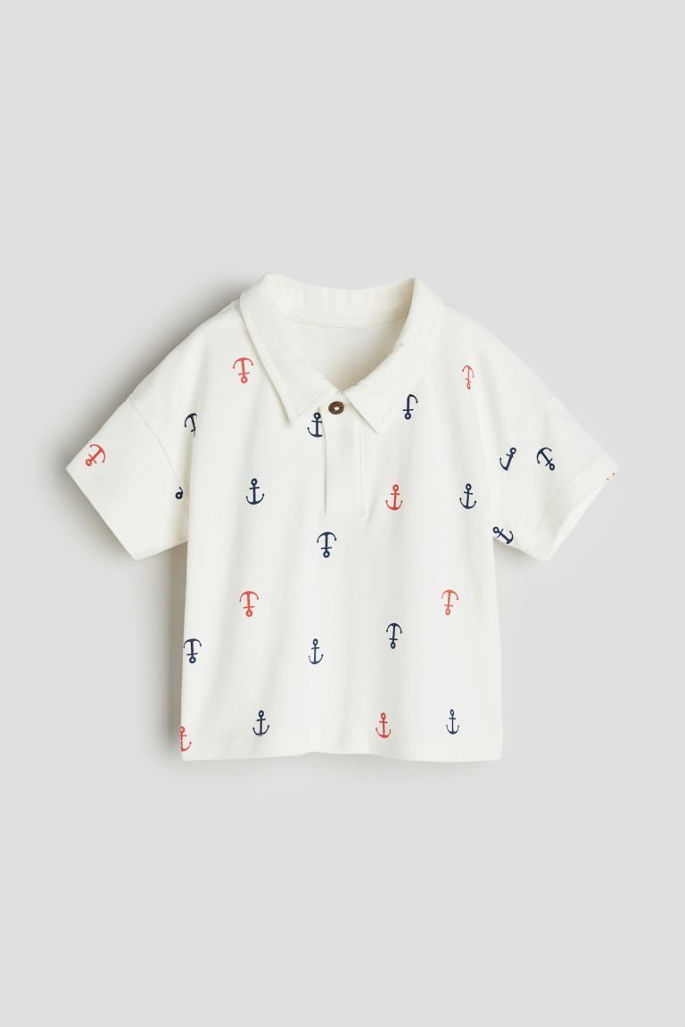 Cotton Polo Shirt - White/anchors - Kids | H&M US | H&M (US + CA)