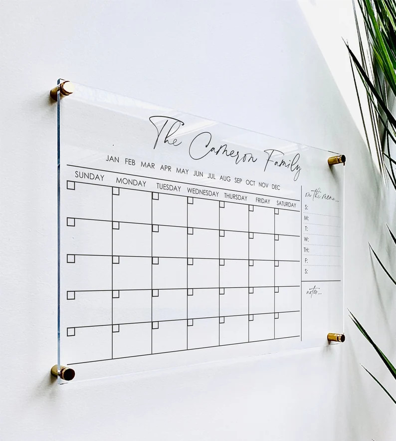 Personalized Acrylic Calendar For Wall ll  dry erase board lucite clear acrylic calendar  office ... | Etsy (US)