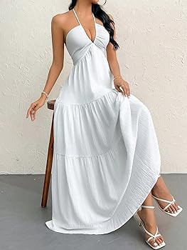 Narecte Women's Maxi Summer Dresses Halter V Neck Beach Dresses for Women A-Line Casual Dress for... | Amazon (US)