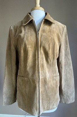 St. John's Bay Washable Suede Leather Jacket Full Zip Women's Large Tan Brown | eBay US