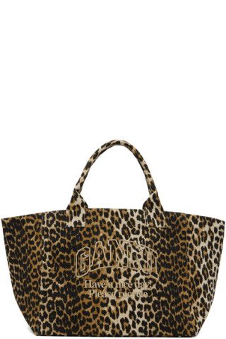 Beige Leopard Oversized Canvas Tote | SSENSE