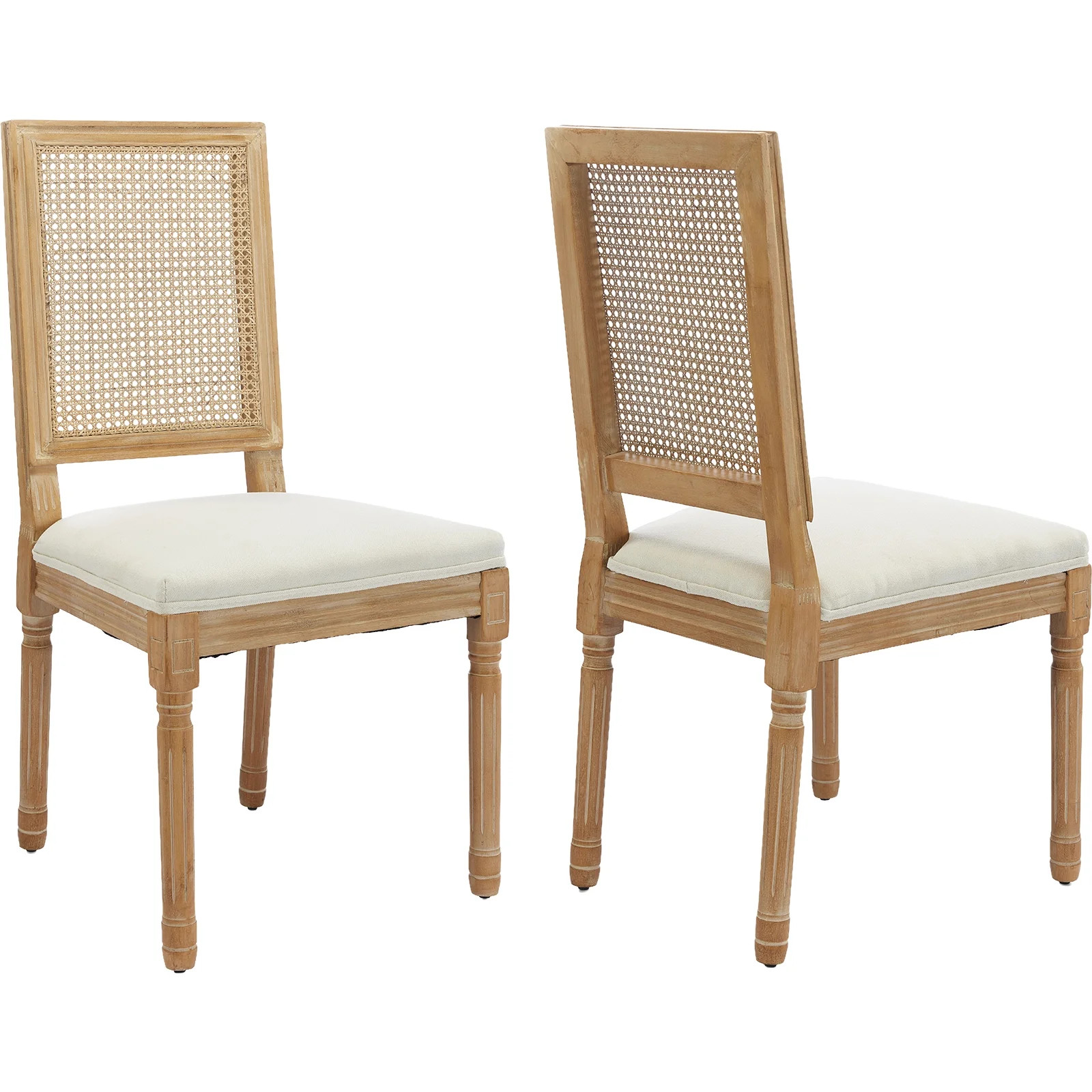 French Country Dining Chairs Set of 2, Cream Kitchen & Dining Room Chairs Set of 2, Ivory Rattan ... | Walmart (US)