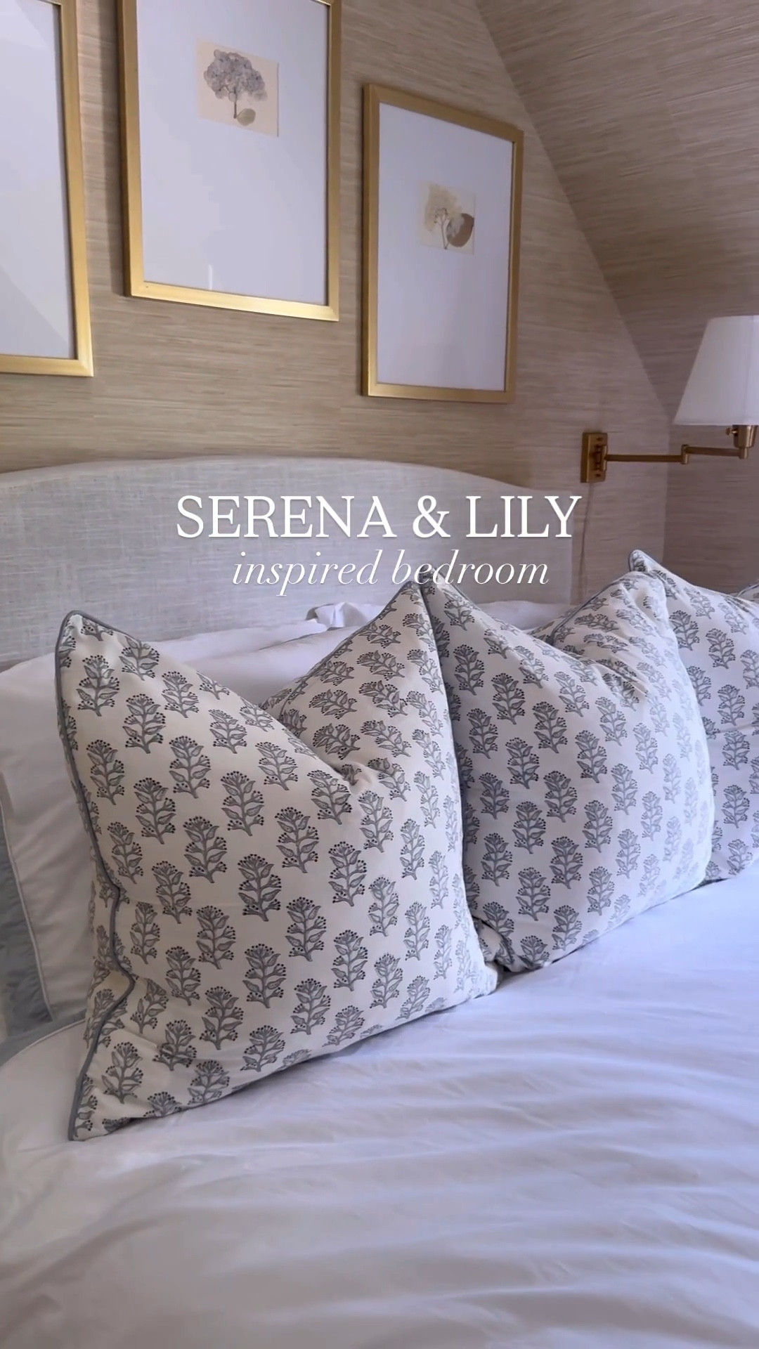 Everything exact linked, except old Amazon frames. Serena & Lily inspired bedroom design using “Wheat” peel & stick faux grasscloth wallpaper, upholstered skirted bed, scalloped nightstands, swing arm sconces, and my favorite bedding EVER from Amazon! Blue and white bedding. Neutral bedroom design on a budget 

#LTKSummerEdit 

#LTKFindsUnder100 #LTKHome