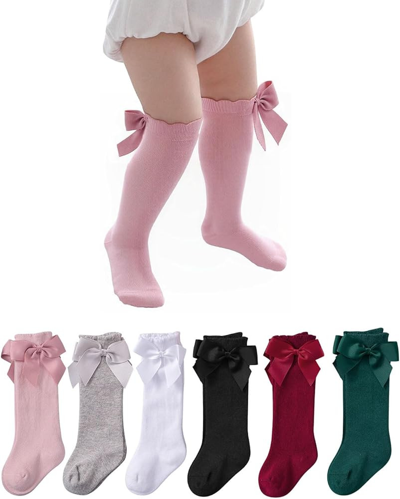 Century Star Baby Girls Bow Knee High Socks Toddlers Ruffled Tube Socks Infant Long Stockings | Amazon (US)