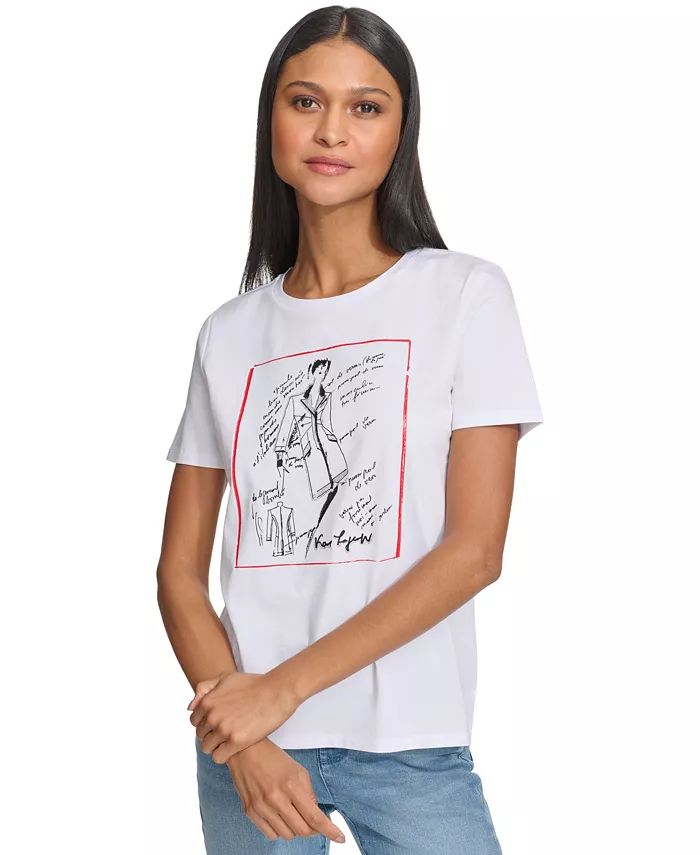 KARL LAGERFELD PARIS Women's Fashion Sketch Girl Graphic T-Shirt - Macy's | Macy's