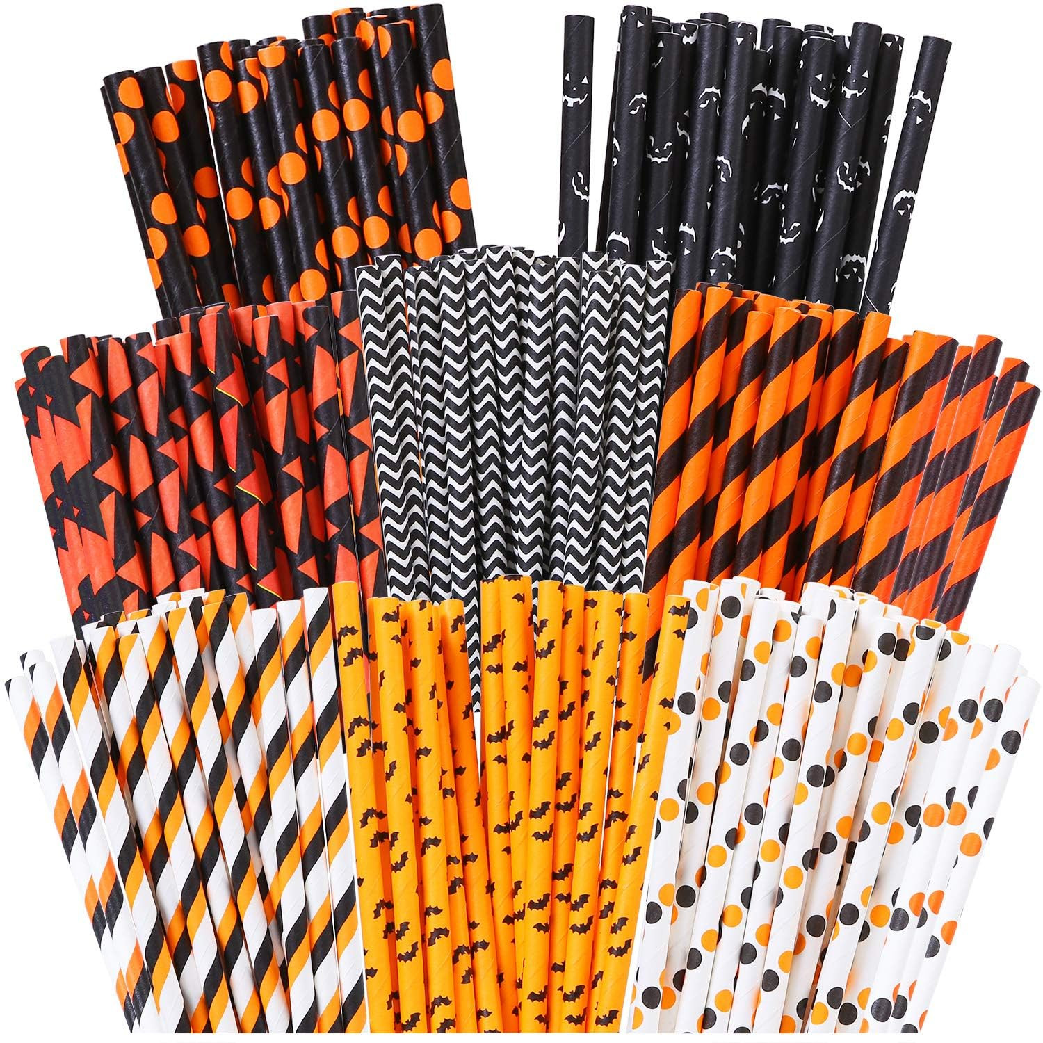 Cooraby 200 Pieces Halloween Paper Straws Pumpkin Bat Spider Web Pattern Straws Black Orange Biod... | Amazon (US)