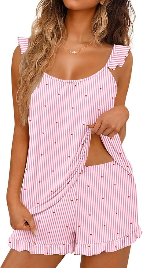 Ekouaer Pajama for Women Set 2 Piece Lightweight Summer Pajamas Soft Sexy Lingerie Ruffle Cami an... | Amazon (US)
