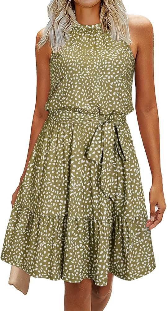 Newshows Womens 2025 Summer Dress Halter Wedding Guest Casual Beach Vacation Outfits Belted Sundr... | Amazon (US)