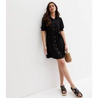 Black Short Puff Sleeve Belted Mini Shirt Dress New Look | New Look (UK)