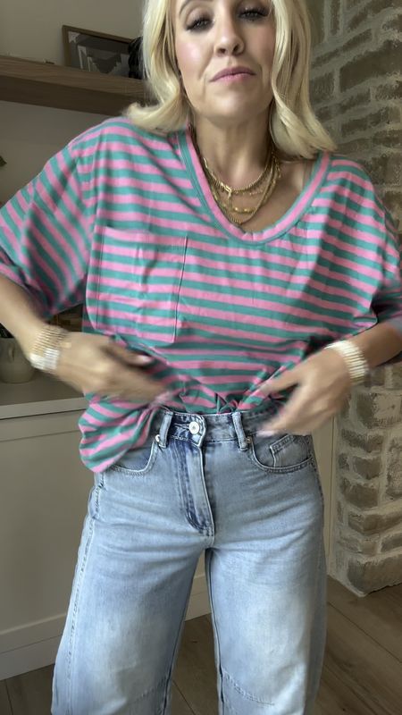 Amazon striped tee! Size M free people inspired tee and my barrel jeans are small 

#LTKStyleTip #LTKFindsUnder50 #LTKFindsUnder100