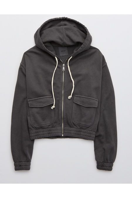 Aerie Cropped Full Zip Hoodie | American Eagle Outfitters (US & CA)