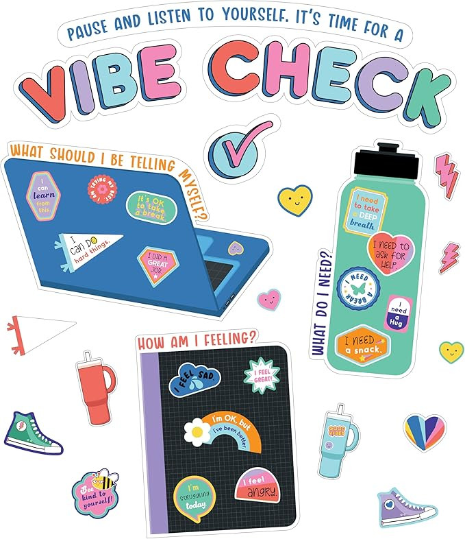 Carson Dellosa We Stick Together 51-Piece Vibe Check Bulletin Board Set, Colorful Laptop, Water B... | Amazon (US)