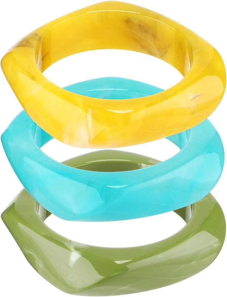 3 Pcs Colorful Square Acrylic Resin Bangle Bracelet Wide Geometric Irregular Wristbands Women | Amazon (US)