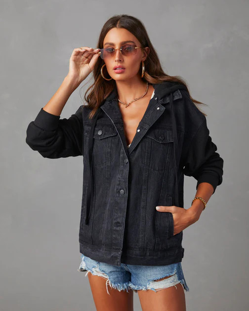 Gerardi Hooded Denim Jacket - Black | VICI