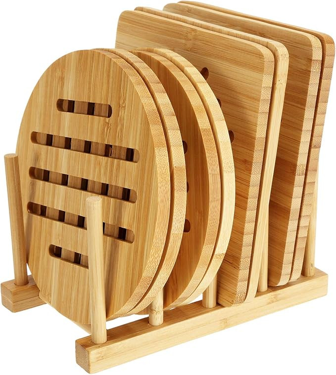 Lawei 8 Pack Bamboo Trivets with Dish Rack - Bamboo Trivet Mat Bamboo Hot Pads Trivet for Hot Dis... | Amazon (CA)