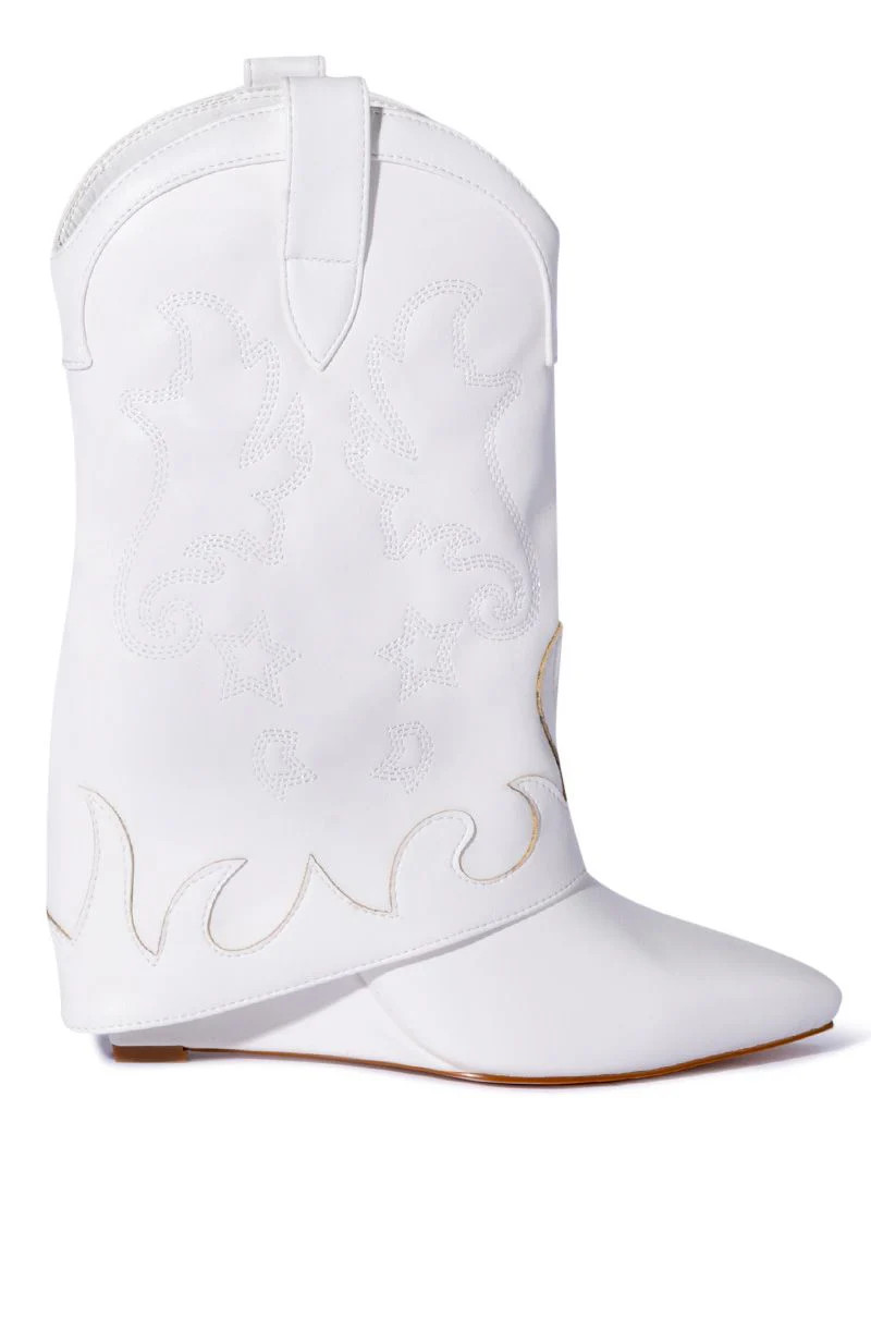 SEA-WHITE FOLD-OVER WEDGE WESTERN BOOTIE | Azalea Wang