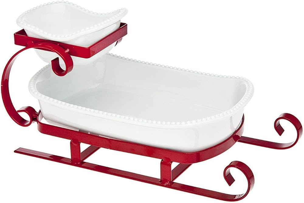 Godinger Iron Silver Art Sleigh 2 Tier Server, Red & White | Amazon (US)