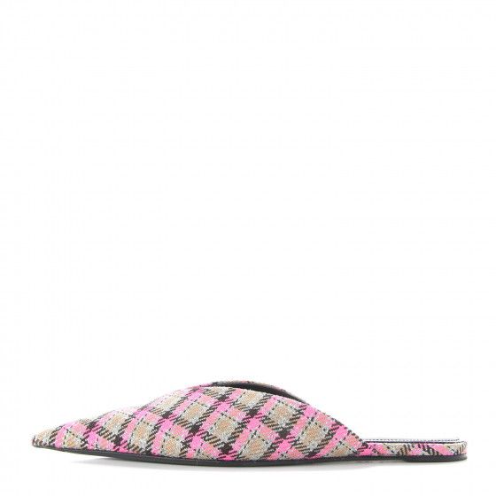 BALENCIAGA Wool Checkered Pointed Toe Mules 35 Grey Pink | Fashionphile