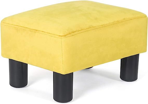 Decent Home Ottoman Footrest Stool Small Velvet Modern Rectangular Seat Chair Footstool (Yellow) | Amazon (US)