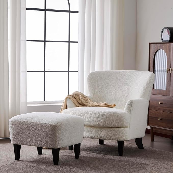 Christopher Knight Home Winnie Boucle Upholstered Wingback Club Chair and Ottoman Set, Birch Wood... | Amazon (US)