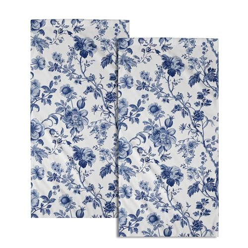 Blue Flowers Hand Towels 14.4 x 28.3 Inch Set of 2 Blue White Decorative Vintage Floral Bathroom Towels Soft Absorbent Microfiber Tea Towel Dish Towel for Sport,Yoga,Gym,Spa | Amazon (US)