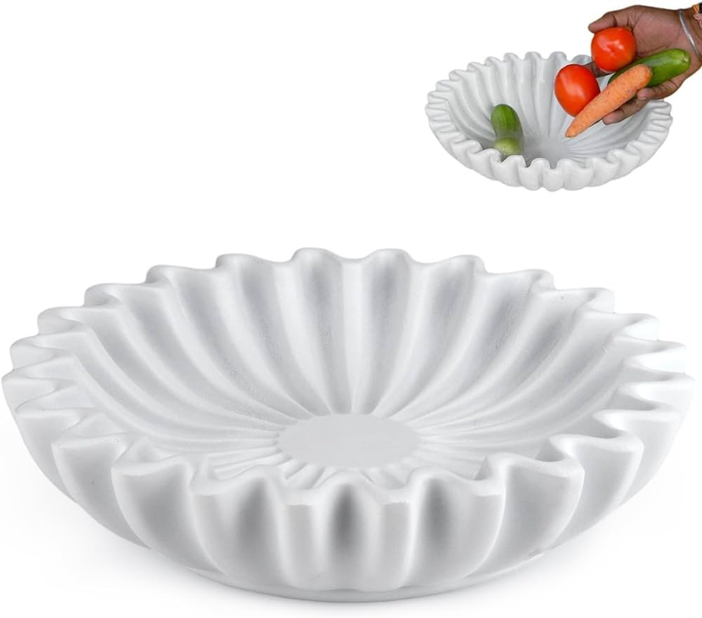 QBY HandCrafted Marble Ruffle Bowl/Antique Scallop Bowl/Fruit Bowl/Vintage Ring Dish/Decorative F... | Amazon (US)