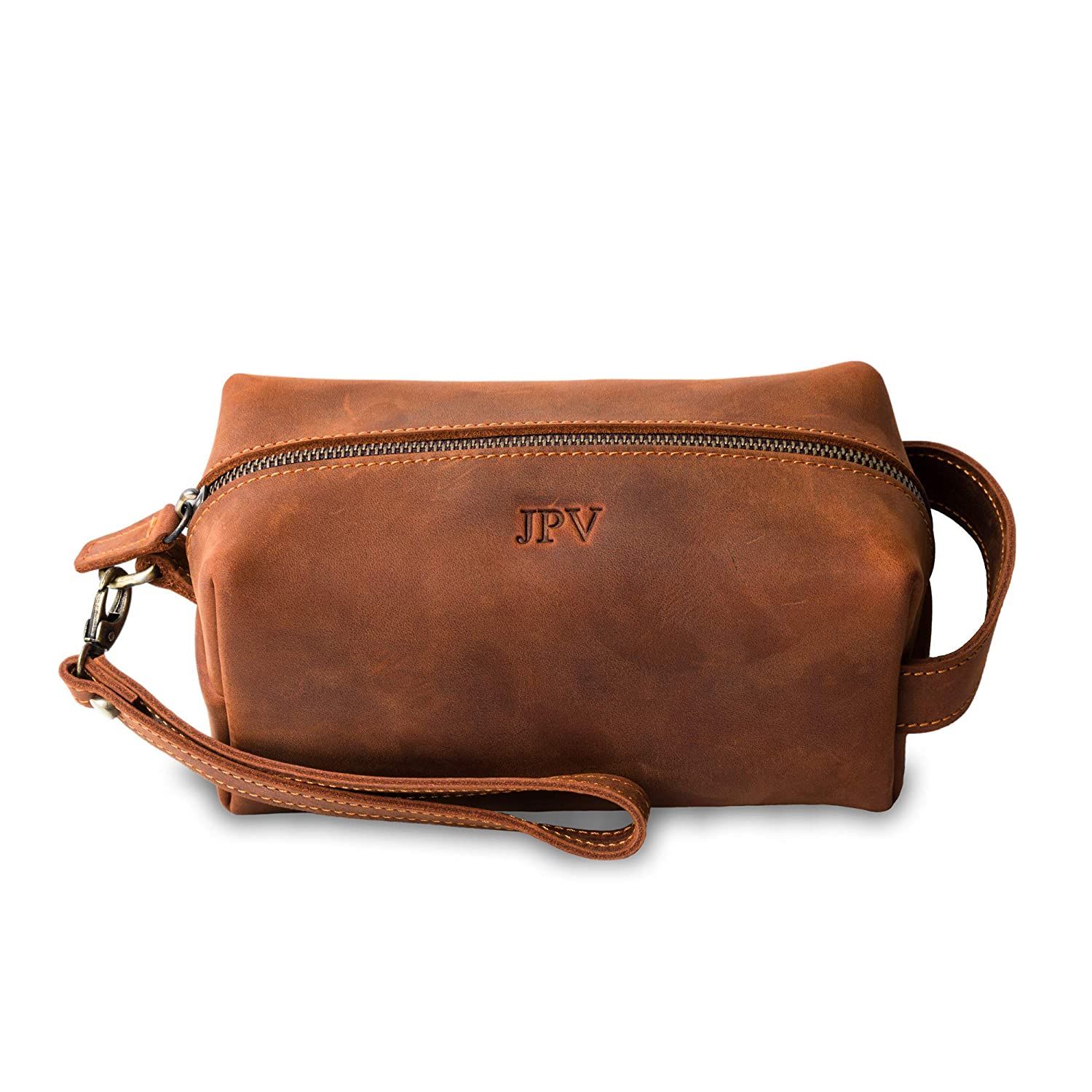 PEGAI Personalized 100% Leather Toiletry Bag for Men, Travel Organizer, Handmade & Monogrammed, E... | Amazon (US)