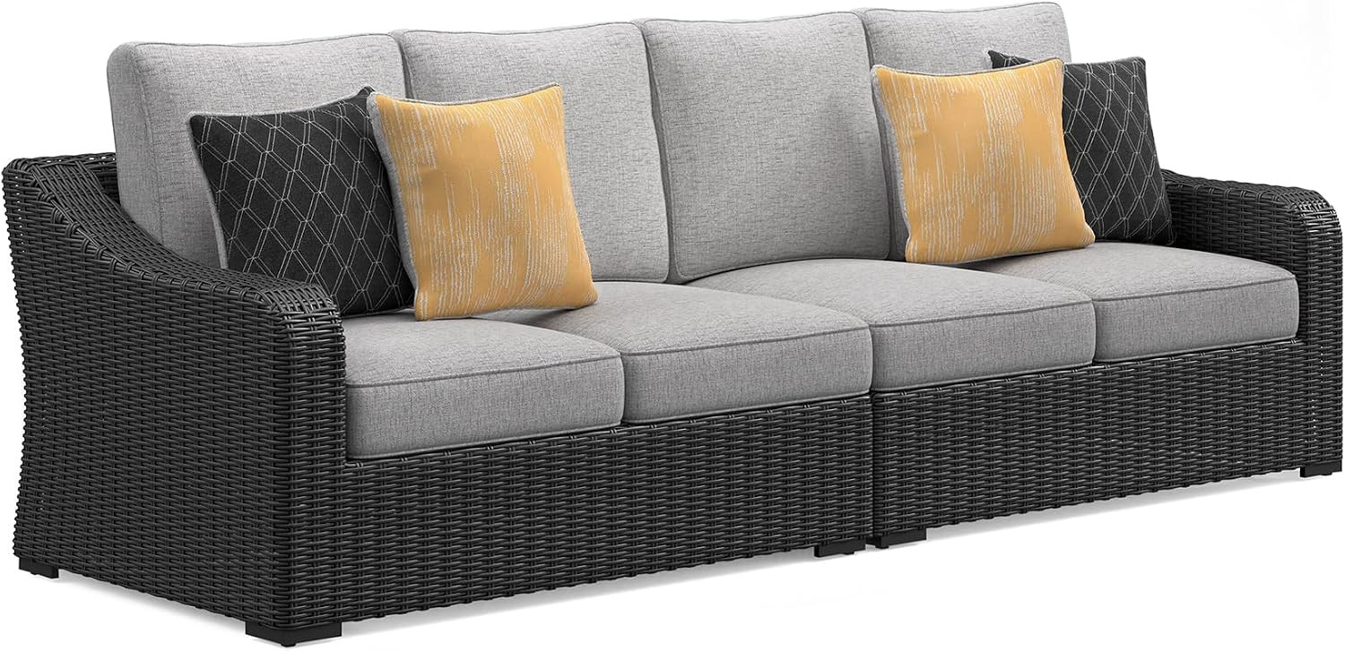 Signature Design by Ashley Beachcroft Outdoor Sectional Couch, 107-Inch Grand Size, Rust-Free Aluminum Frame and Resin Wicker Patio Loveseat Set for Backyard Lounging, Black and Light Gray | Amazon (US)