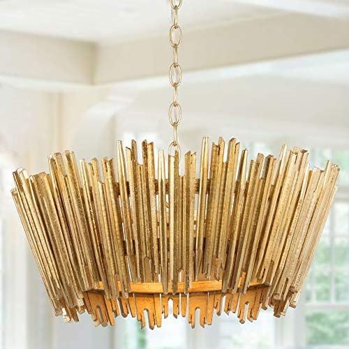 Gold Chandelier, Modern Farmhouse Chandelier, Dining Room Lighting Fixtures Hanging with Wood Framew | Amazon (US)