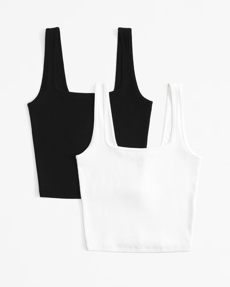 2-Pack Essential Cropped Squareneck Rib Tank | Abercrombie & Fitch (US)